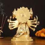 Powerful Brass Superfine Panchmukhi Hanuman Sculpture 11" | Intricate Carvings | 7.5 kg Strength Invoking | 10.5" Width, 6" Depth | Spiritual Sanctuary Enhancer